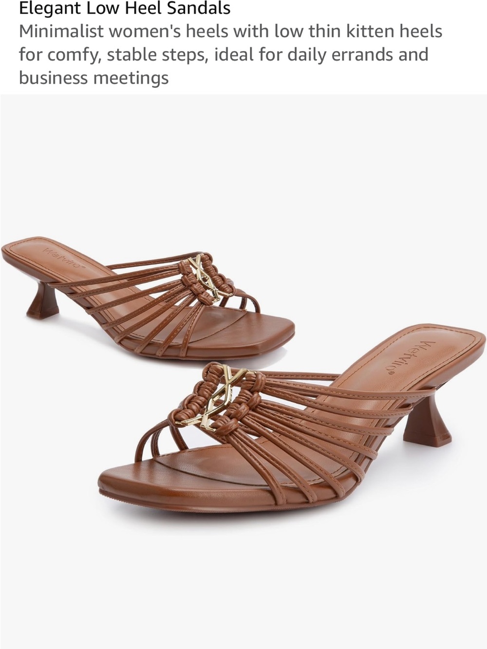 Women's Brown Low Kitten Heel Strappy Sandals